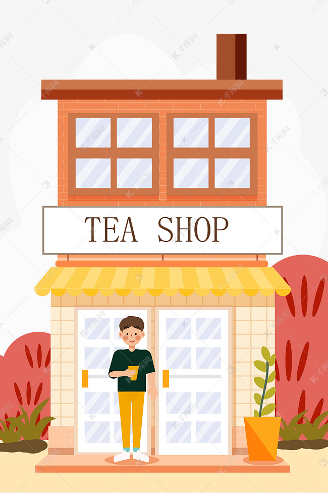 扁平化风奶茶店商业ai矢量人物