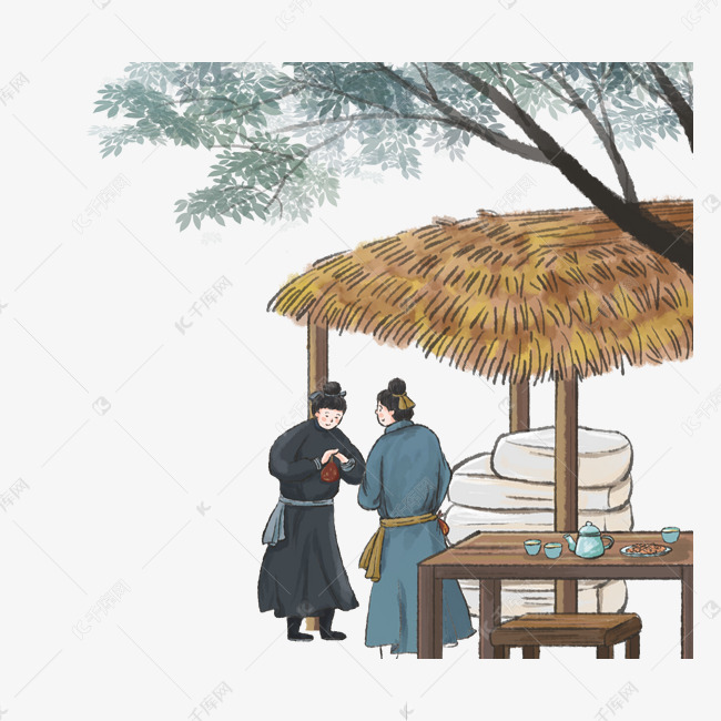 中国风古风茶棚树木人物古人素材图片免费下载千库网