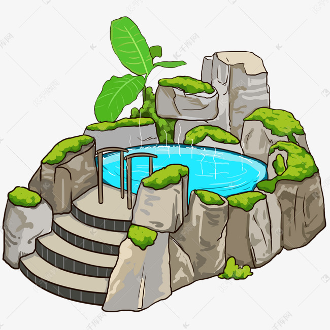 手绘温泉泳池