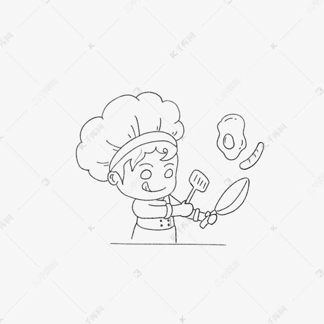 厨师美食线稿线描炒菜