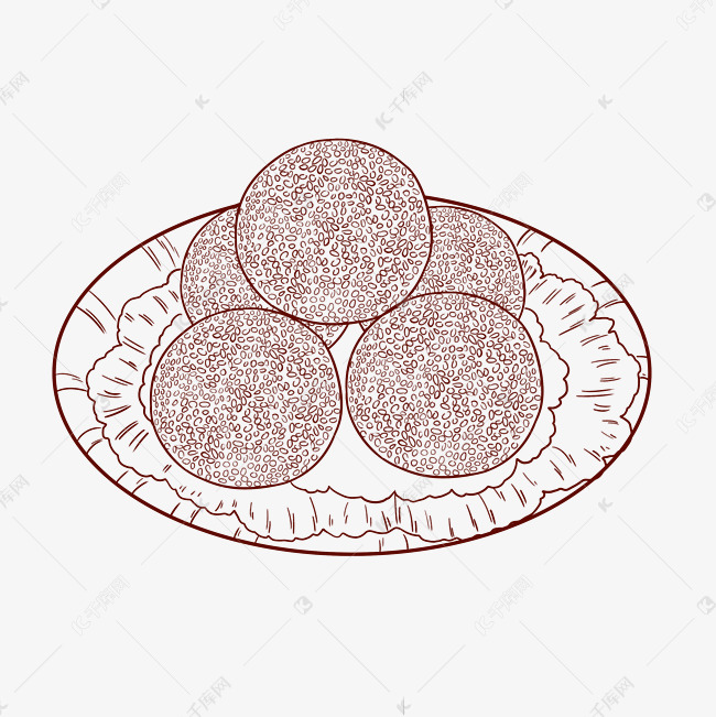 线稿美食炸麻球