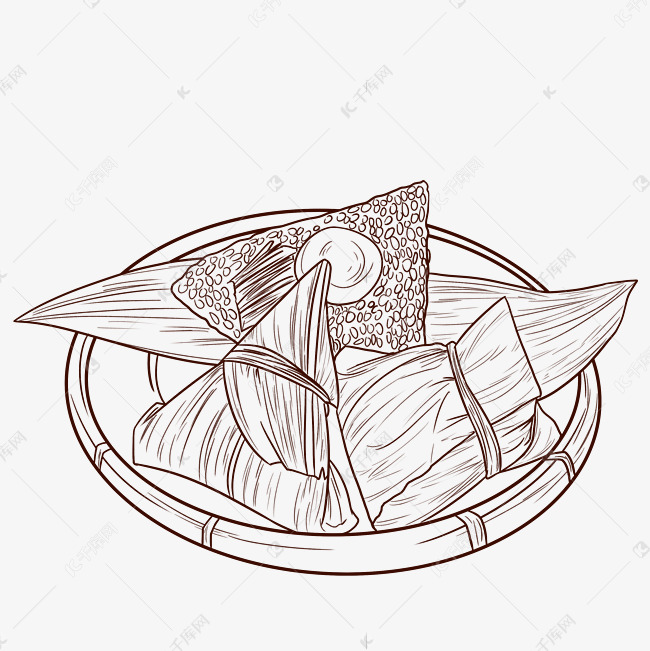 线稿美食蛋黄粽子