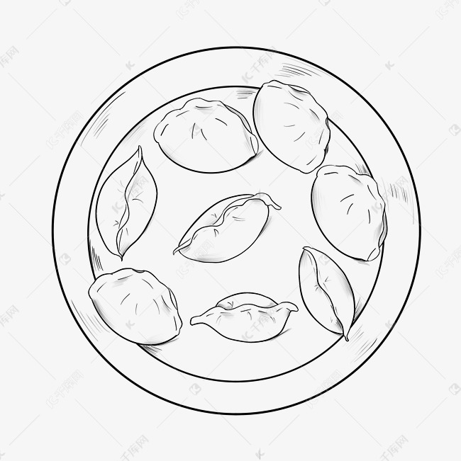 线描中华美食饺子