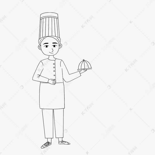 厨师上菜员美食线稿