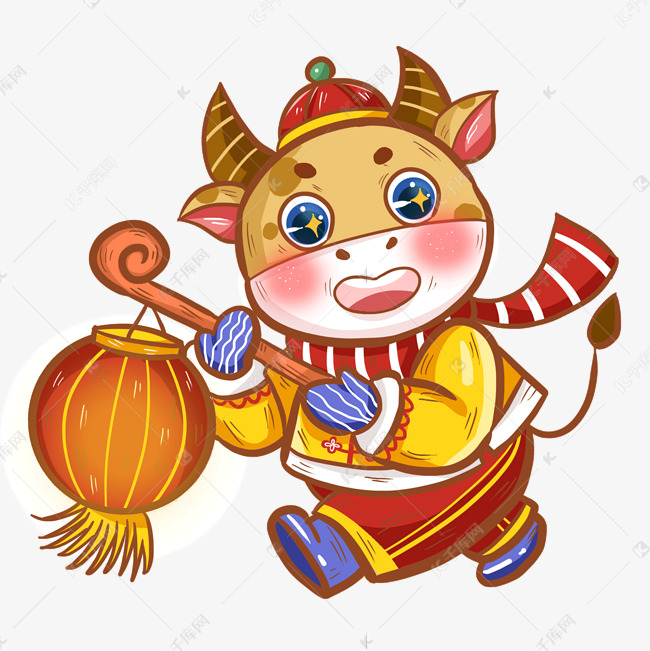 2021年春节卡通提灯笼的小牛