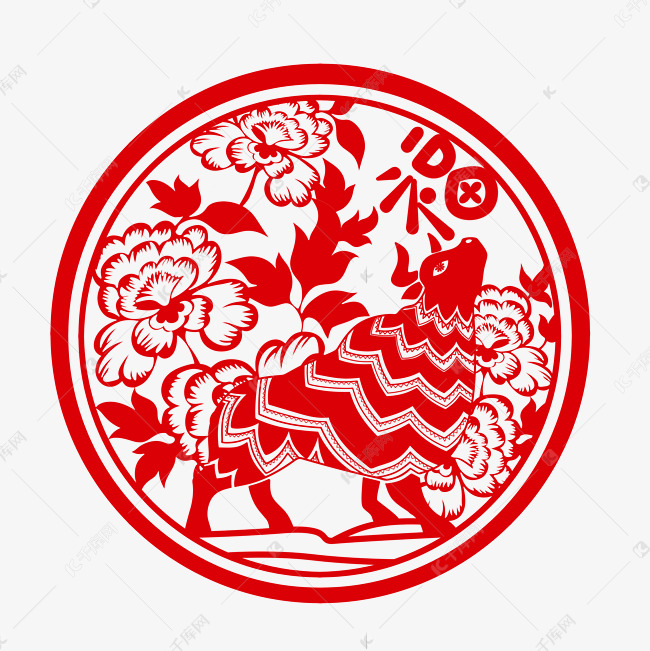 新年圆形剪纸牛