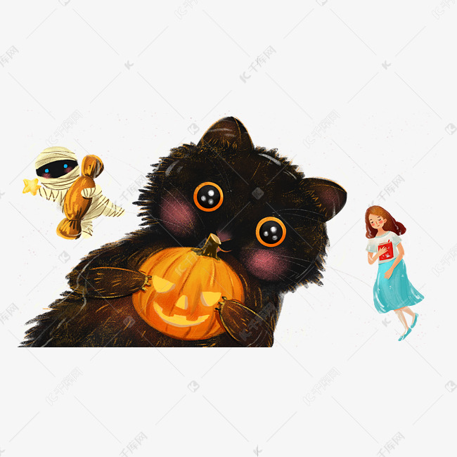 万圣节大黑猫南瓜素材图片免费下载 高清装饰图案psd 千库网 图片编号