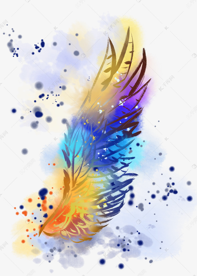 水彩墨迹晕染翅膀