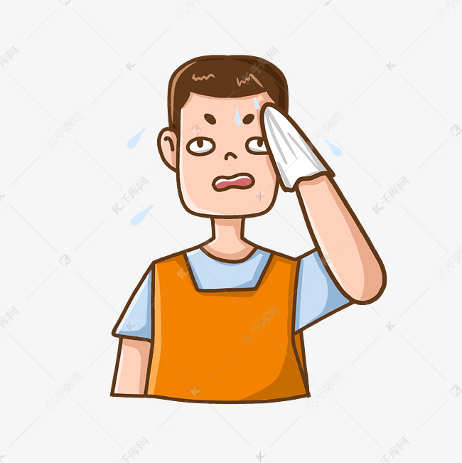 男子毛巾擦汗表情