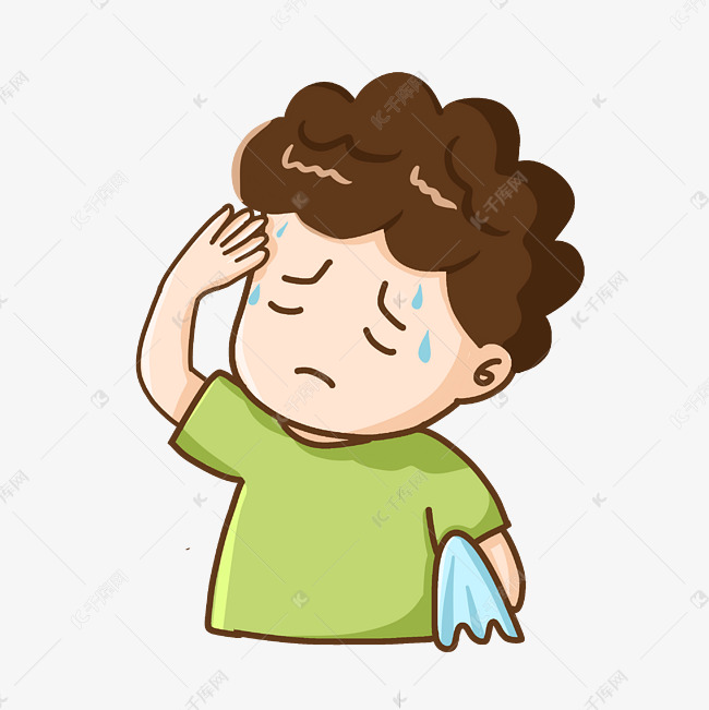 男孩太热了擦汗表情