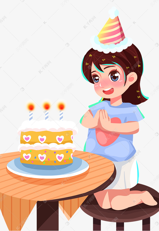 生日蛋糕女孩许愿