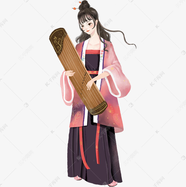 抱着古筝的古风女孩