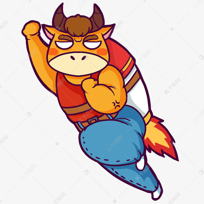 牛年强壮黄牛一飞冲天