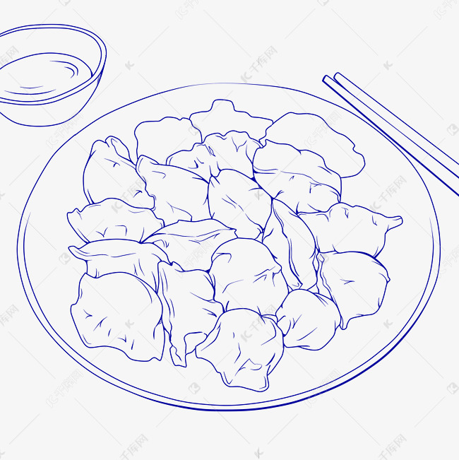 蓝色线描冬至饺子
