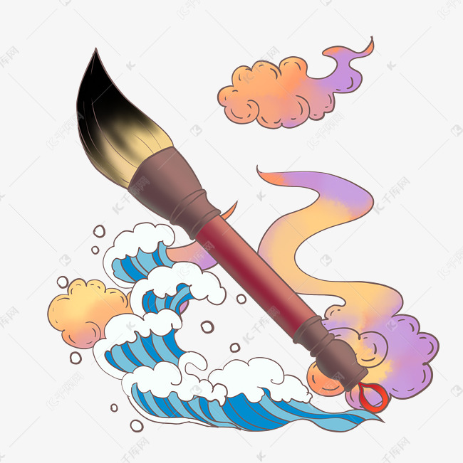 中国风国潮祥云毛笔