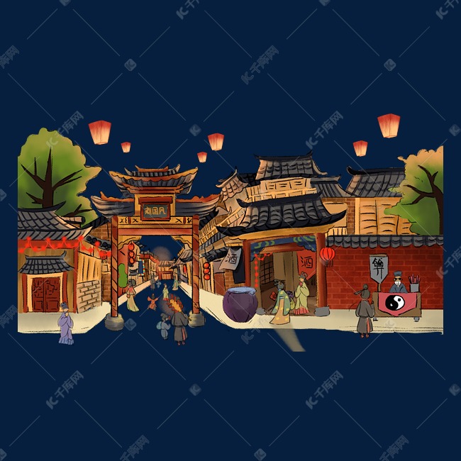 古建筑古风街道逛街素材图片免费下载-千库网