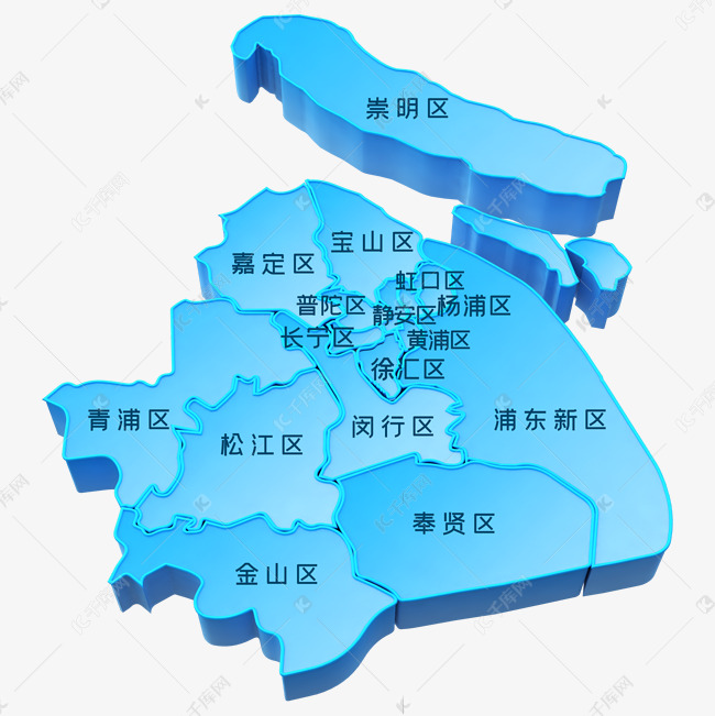 蓝色立体上海地图素材图片免费下载-千库网