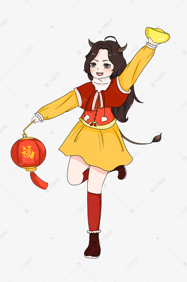 新年牛年卡通拟人牛