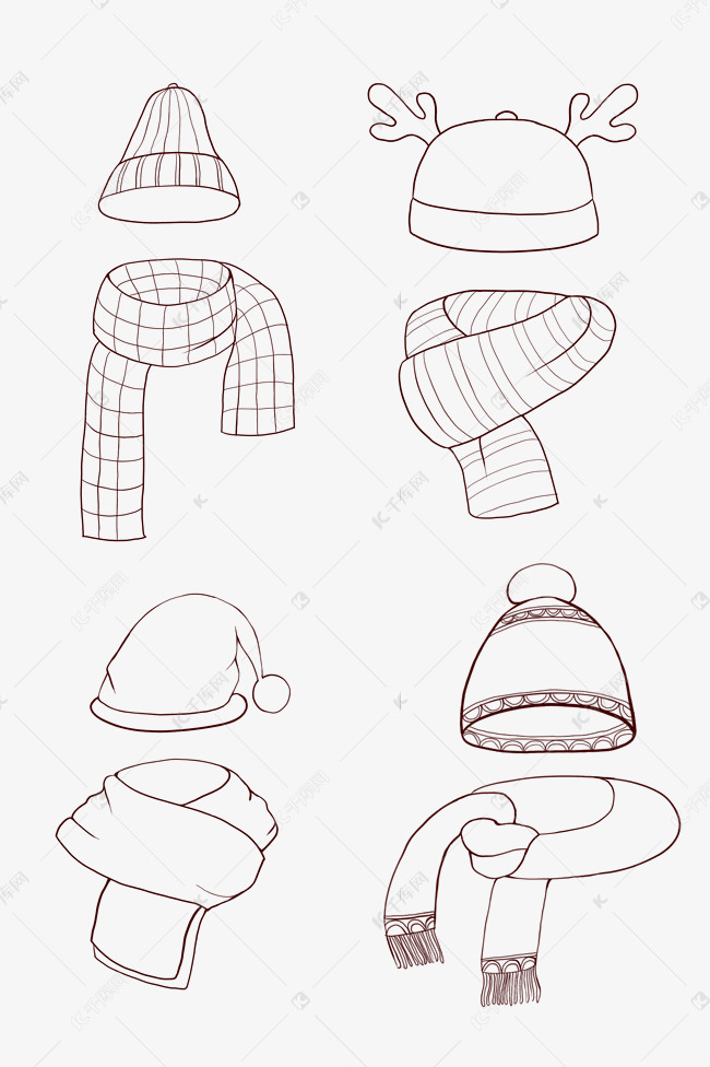手绘线描帽子围巾帖子
