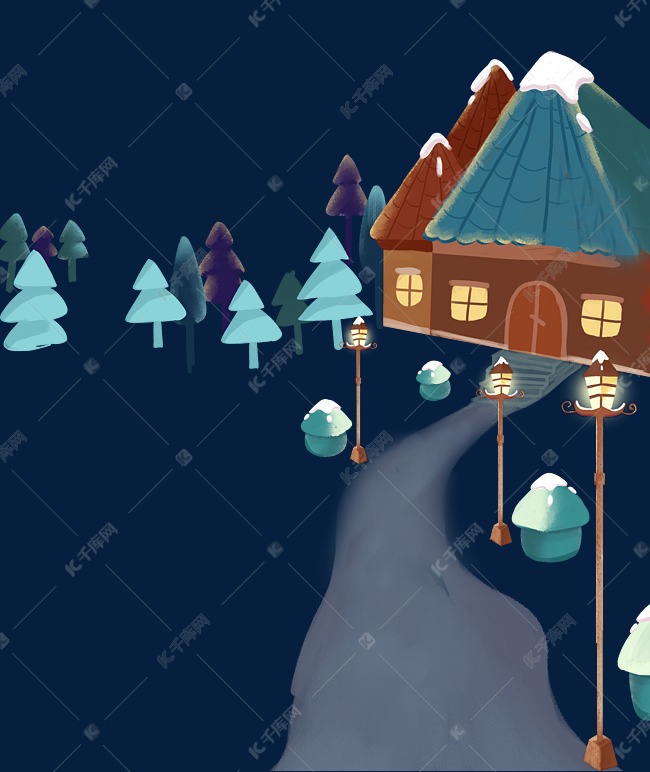 圣诞节平安夜夜晚房子建筑松树