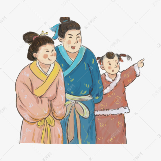 古代人物一家三口