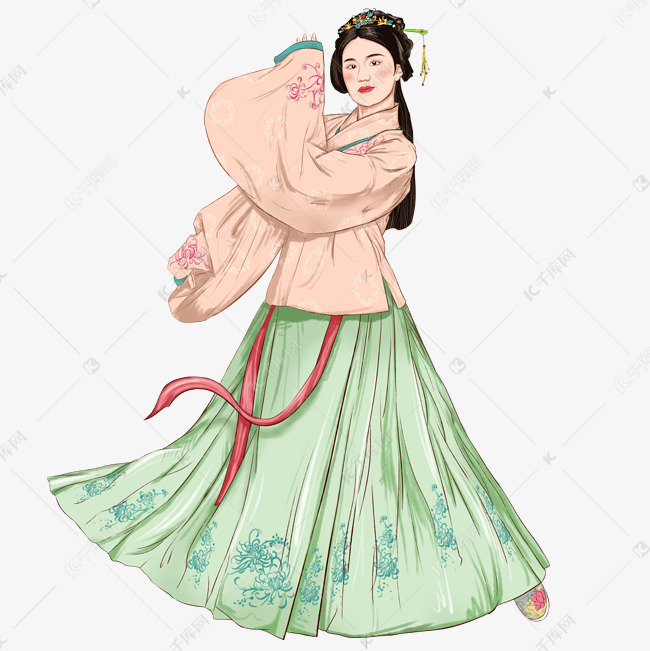 手绘古风汉服美女