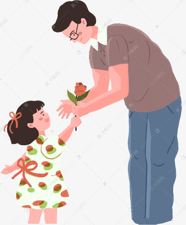 父情节女孩送花给爸爸