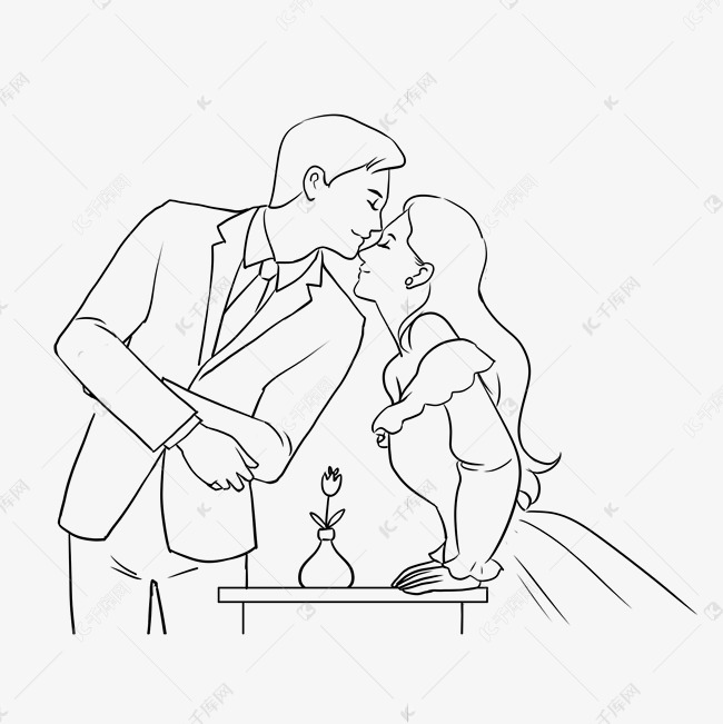 情人节热恋线描情侣线条