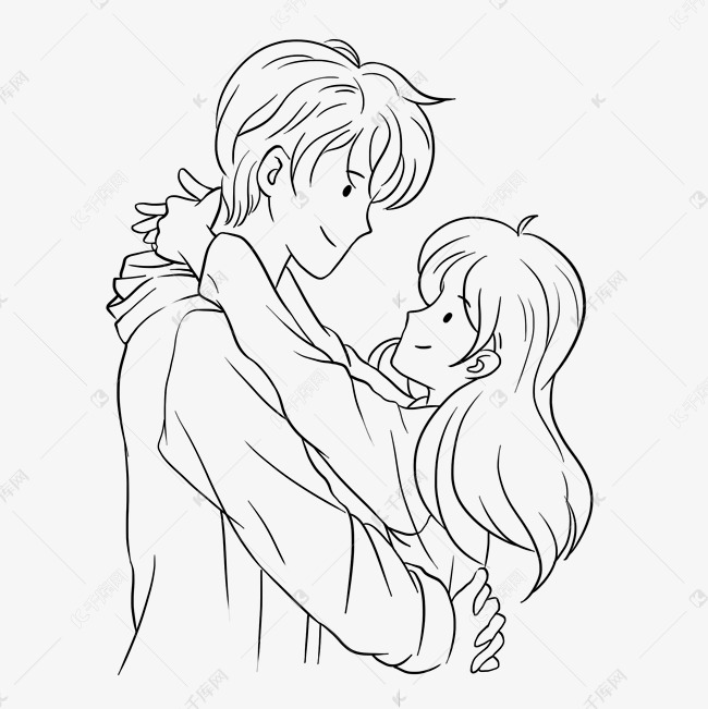 情人节线描情侣线条