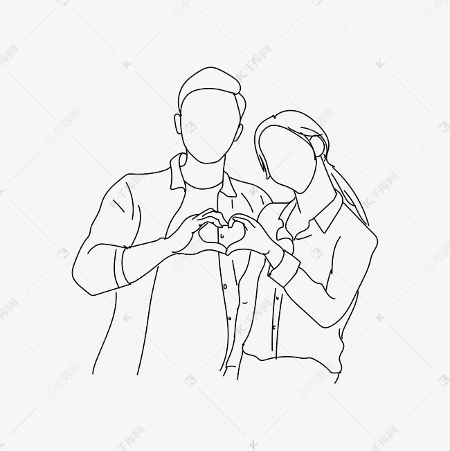 情人节线描情侣线条