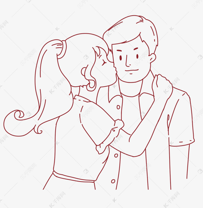 情人节线描情侣亲脸线条
