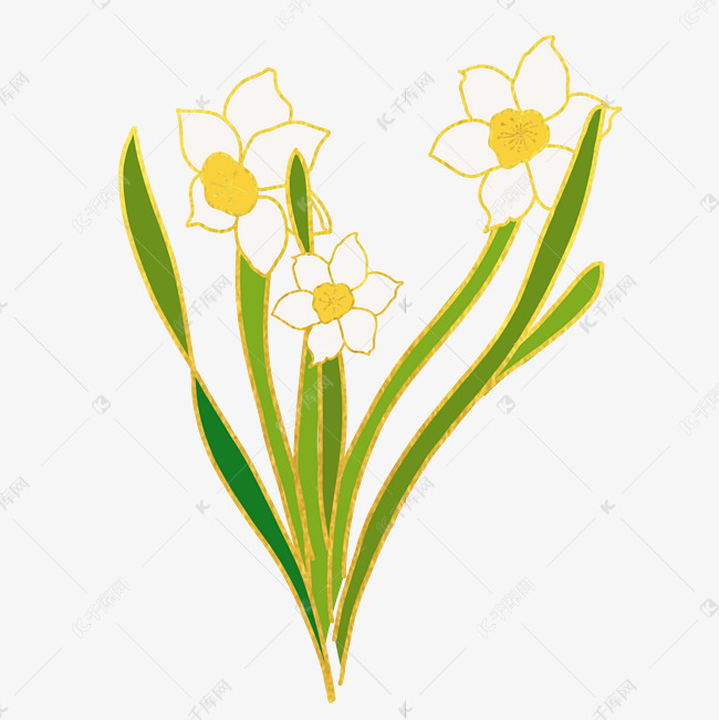 国潮水仙花花枝