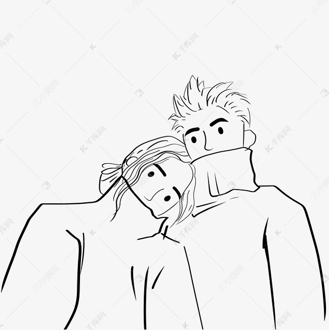 线描甜蜜相拥情侣