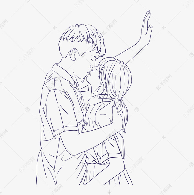 线描接吻情侣