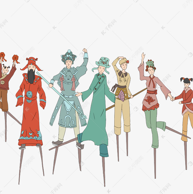 踩高跷表演人物