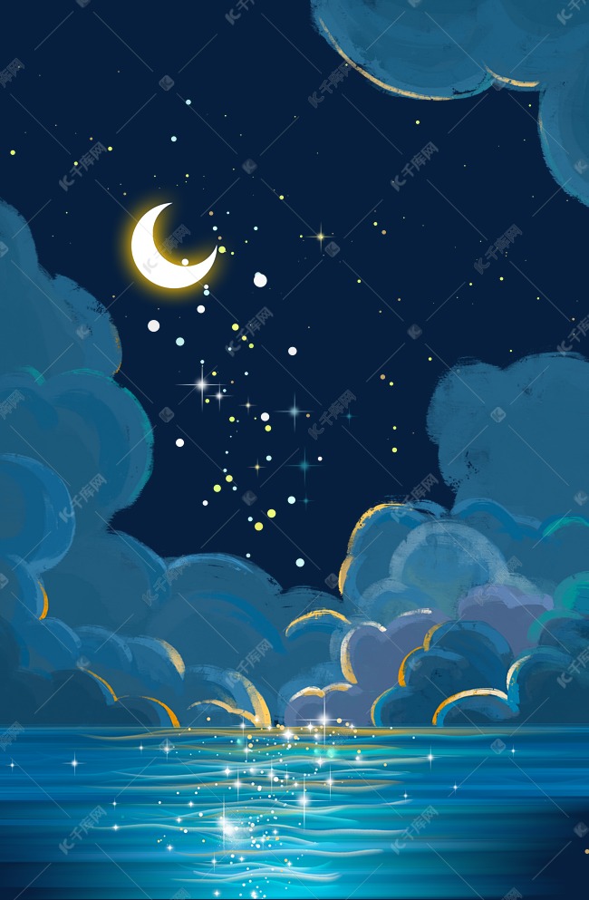 夜晚星空唯美治愈星星大海云朵