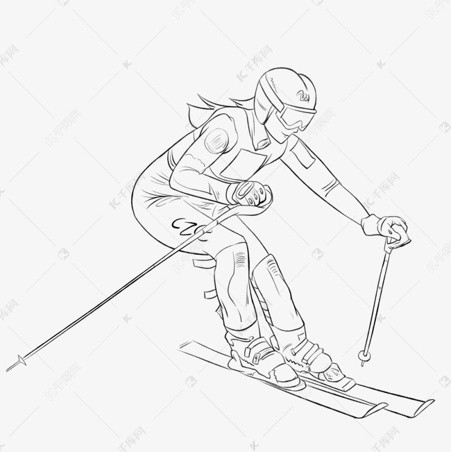 手绘线描创意滑雪人物