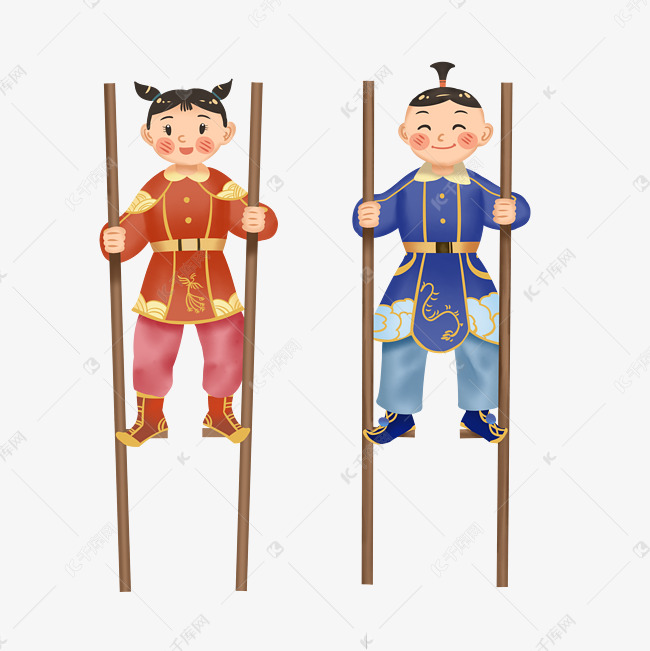 踩高跷表演人物