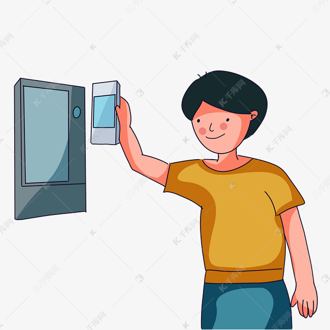 英俊的男孩扫码插画