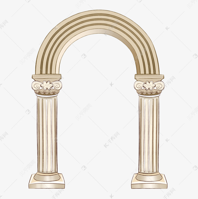 手绘欧式罗马柱拱门