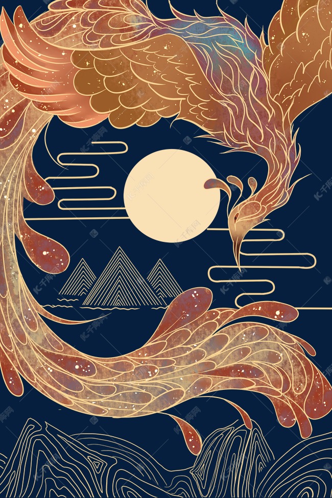 国潮描金神话凤凰