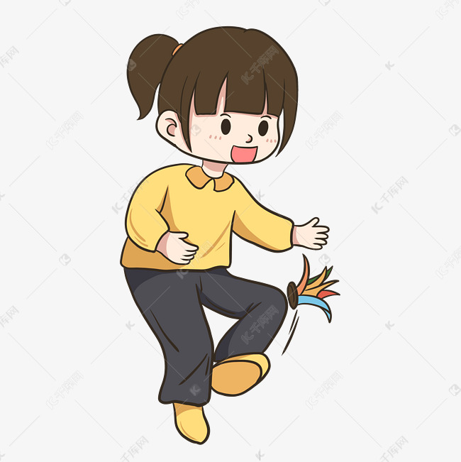 踢毽子女孩