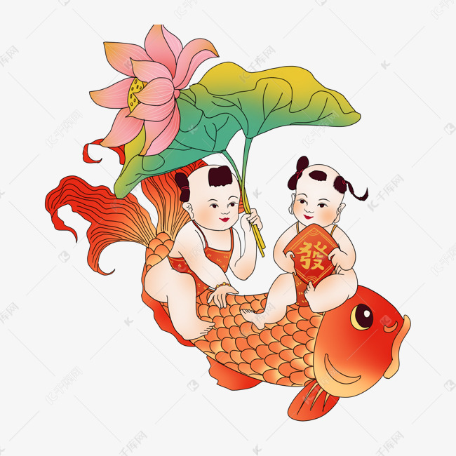 千库网商用版权素材(图片编号:72909)       春节年画娃娃素材2021-01