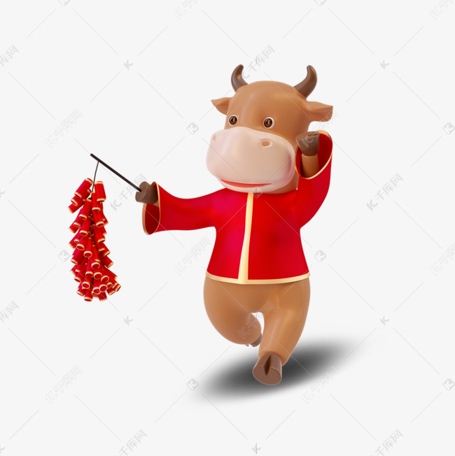 放鞭炮的卡通牛