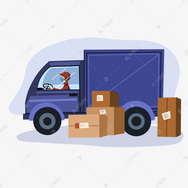 卡通货车配送元素