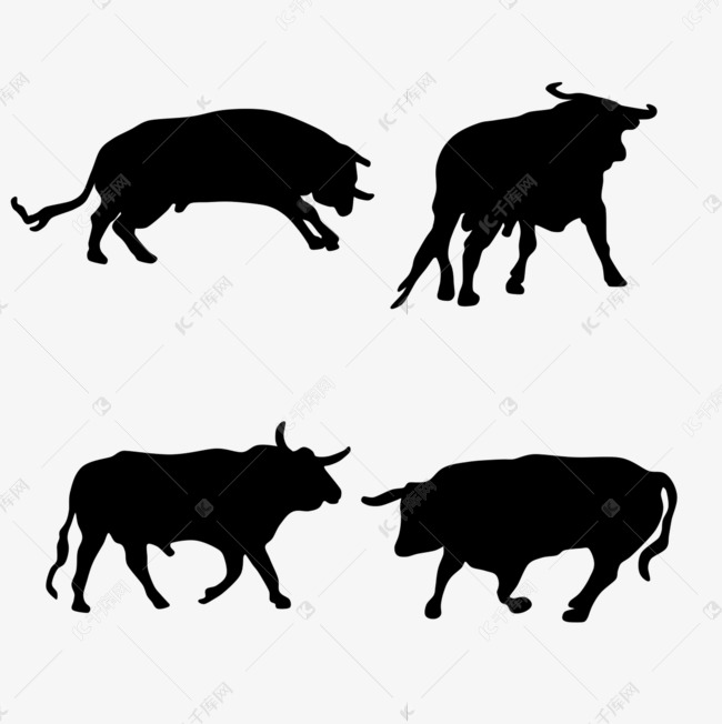 牛年手绘牛剪影