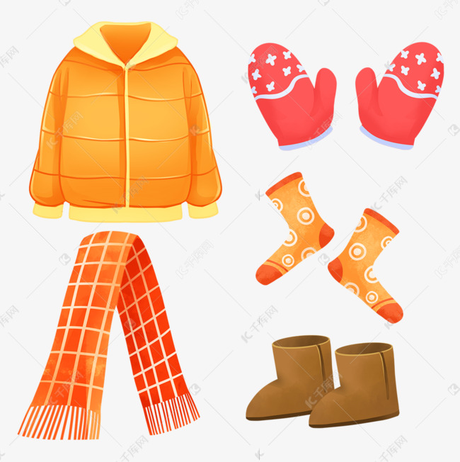 免抠元素 冬天的衣服 冬季衣服手绘版权可商用有保障           编号