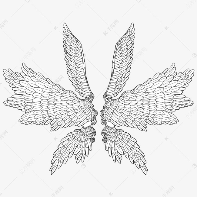 展开的三对羽翼翅膀装饰