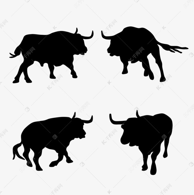 牛年公牛手绘动物黑色剪影