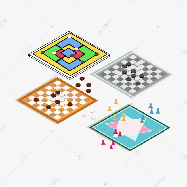 手绘卡通棋盘类五子棋插画
